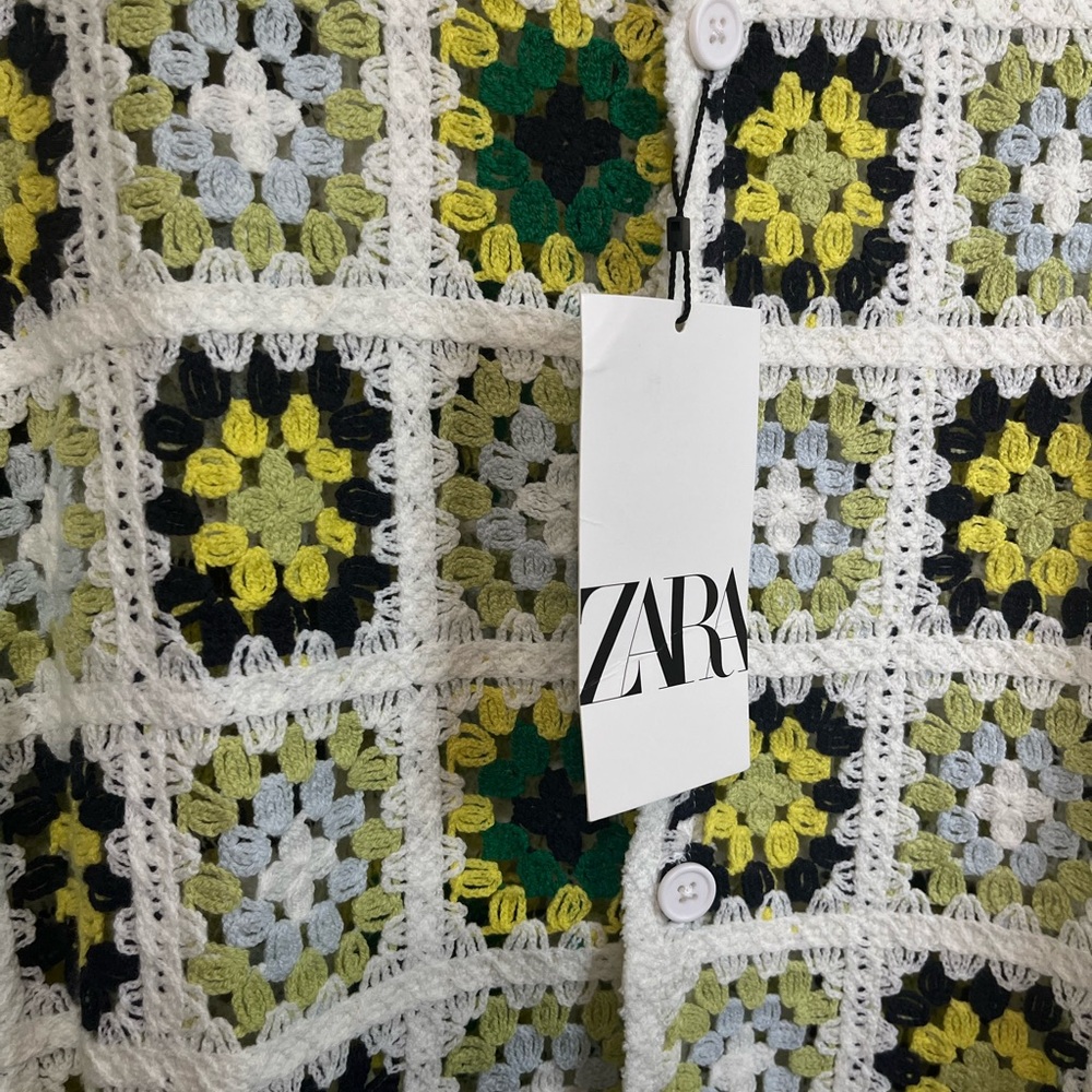Zara Men's Colorful Crochet Button Down Shirt - Picture 3 of 6